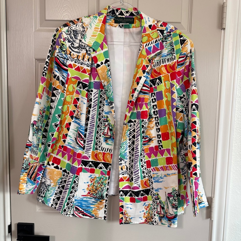 Harve Benard 22W Blazer Multi-Color Sailboat Novelty Print Art to Wear Jacket